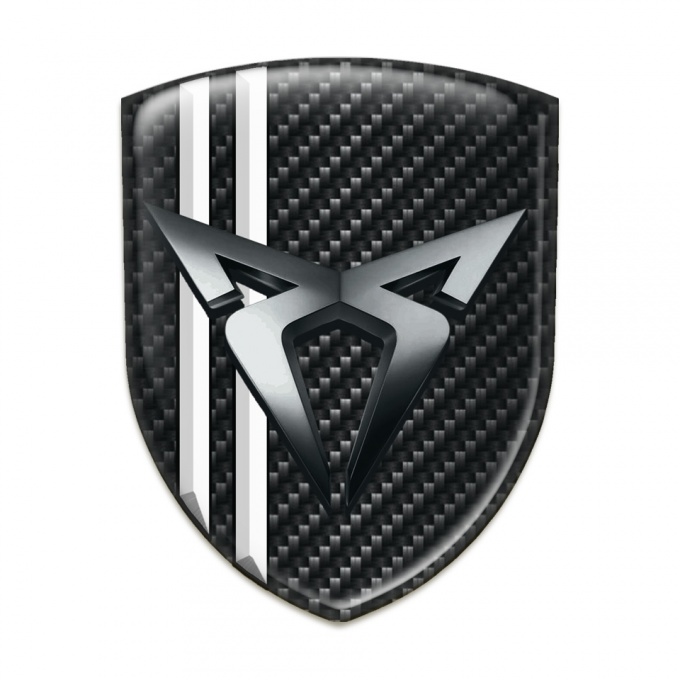 Seat Cupra Emblem Badge Logo Black Fibers White Stripes Chromed Logo 