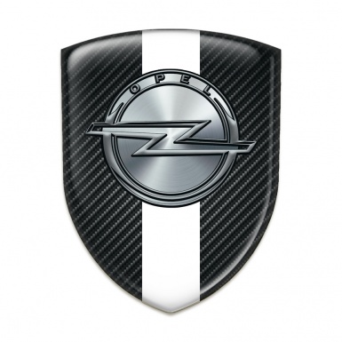 Opel Auto Emblem Black Carbon with White Ribbon 