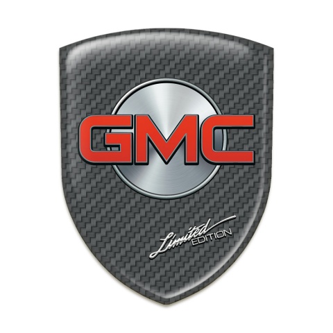 GMC Auto Emblem Carbon Base Silver Round Red Logo 