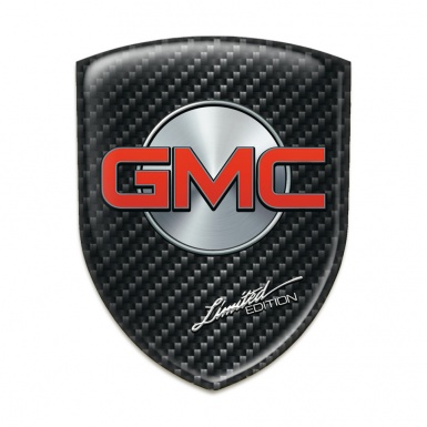 GMC Self Adhesive Emblem Logo Black Fibers Base Silver Circle and red Logo 