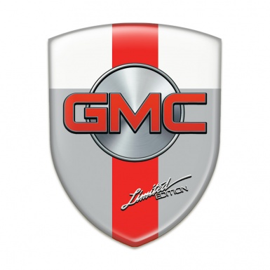 GMC Self Adhesive Emblem Logo Grey White with Red Band Design 