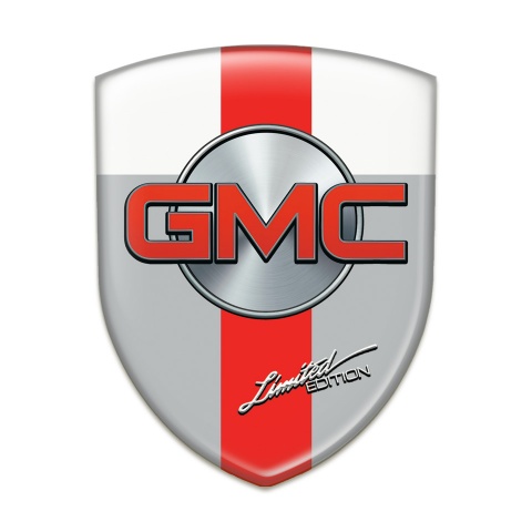 GMC Self Adhesive Emblem Logo Grey White with Red Band Design 