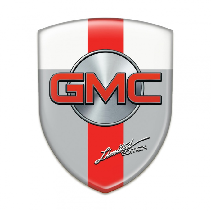 GMC Self Adhesive Emblem Logo Grey White with Red Band Design 