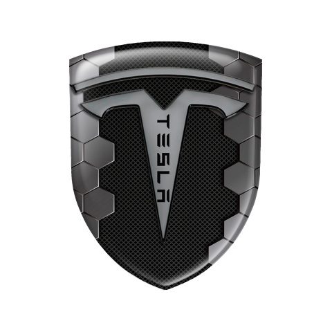 Tesla Shield Silicone Emblem Honeycomb Artwork Grey Logo