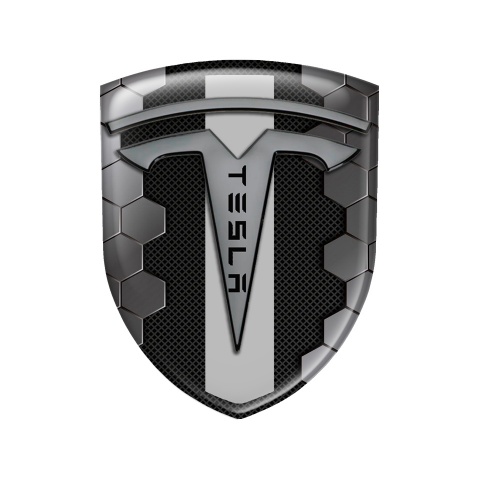 Tesla Shield Silicone Emblem Honeycomb Artwork Grey Line