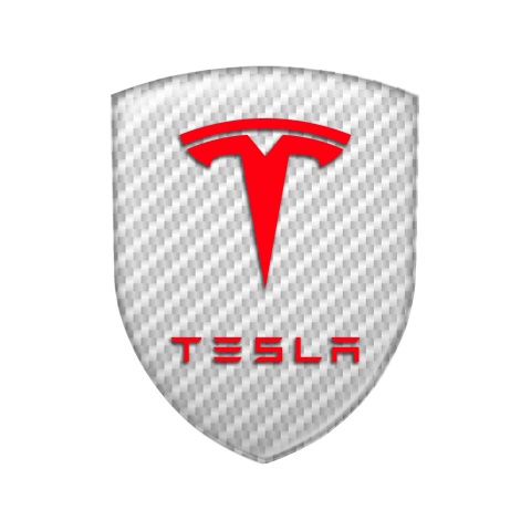 Tesla Shield Silicone Emblem White Carbon Artwork Line