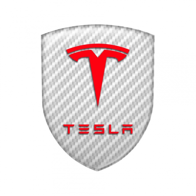 Tesla Shield Silicone Emblem White Carbon Artwork Line