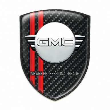 GMC Self Adhesive Emblem Logo Black Fibers with Red Lines and Round Logo 