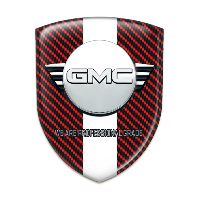 GMC Self Adhesive Emblem Logo Red Carbon White Ribbon Version 