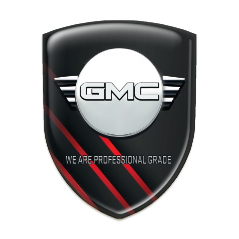 GMC Emblem Badge Logo Black Base with Red Diagonal Stripes Decoration 