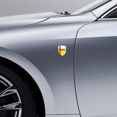 GMC Tuning Badge Yellow White wth Red Stripes Pattern 