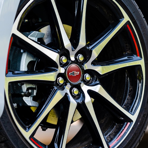 Chevrolet Wheel Emblems for Center Caps Red Carbon USA Flag Logo