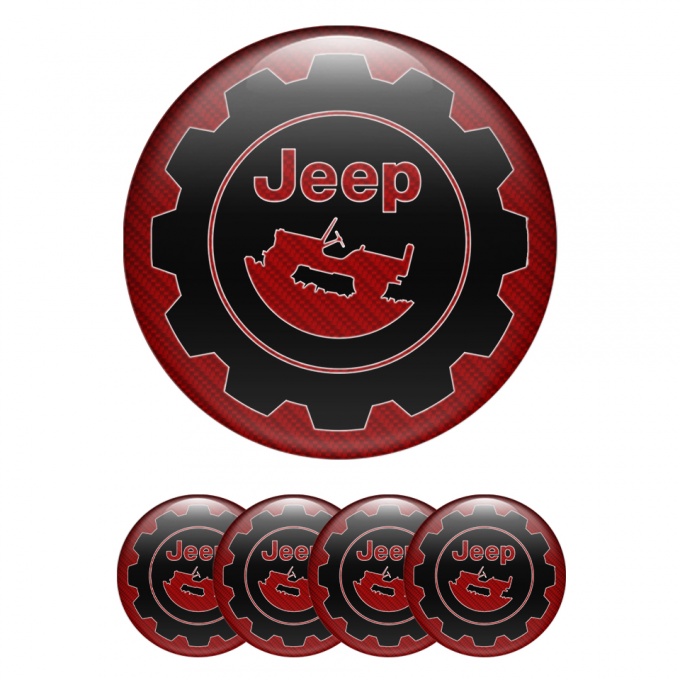 Jeep Wheel Center Cap Emblems Red Carbon Edition