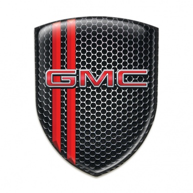 GMC Self Adhesive Car logo Emblem Perforated Steel with Red Stripes Style 