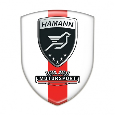 Hamann Logo Emblem White with Red Ribbon Motorsport Style 