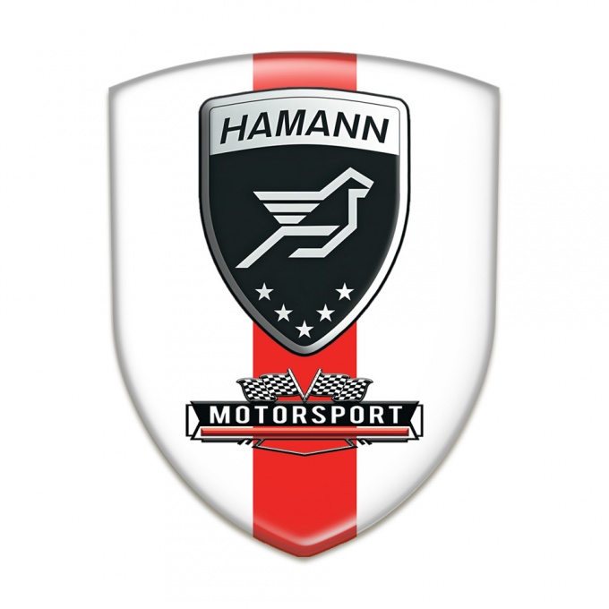 Hamann Logo Emblem White with Red Ribbon Motorsport Style 