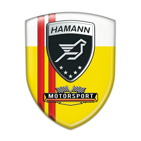 Hamann Emblem Badge Logo Yellow White with Red Lines Print 