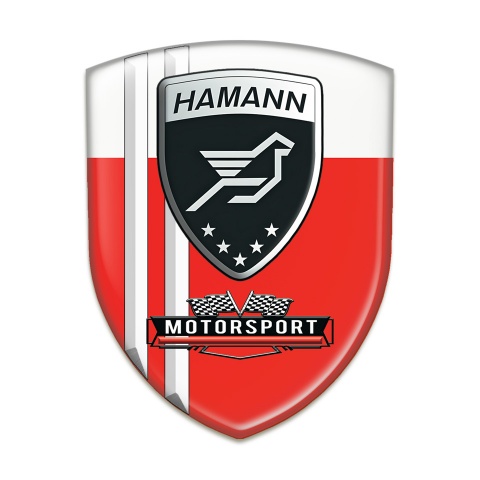 Hamann Self Adhesive Emblem Logo Red White with White Stripes Design 