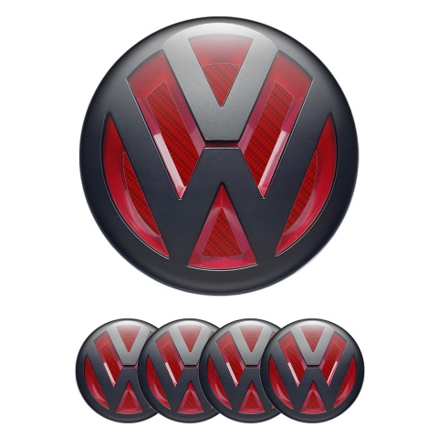 VW Wheel Emblems for Center Caps 3D Red Carbon Edition