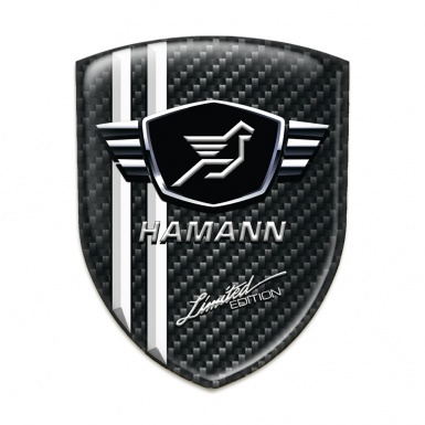Hamann Silicone Car Decal Badge Dark Carbon Base with White Stripes 