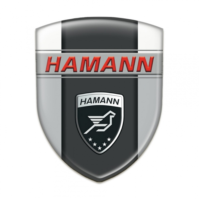 Hamann Car Accessories Badge Grey White Background and Dark Logo Panel 