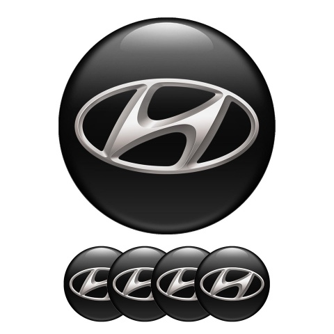 Hyundai Wheel Center Caps Emblem Black and Silver