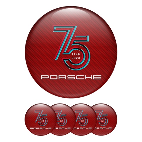 Porsche Wheel Emblems 75 years Red Carbon