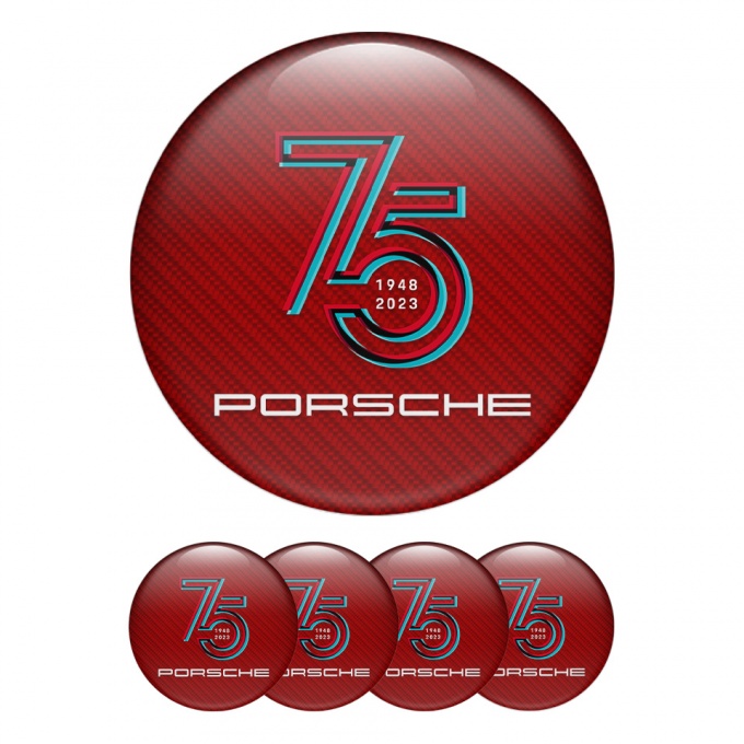 Porsche Wheel Emblems 75 years Red Carbon