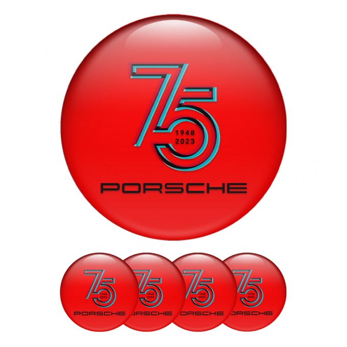 Porsche Wheel Emblems 75 years Red Black Logo