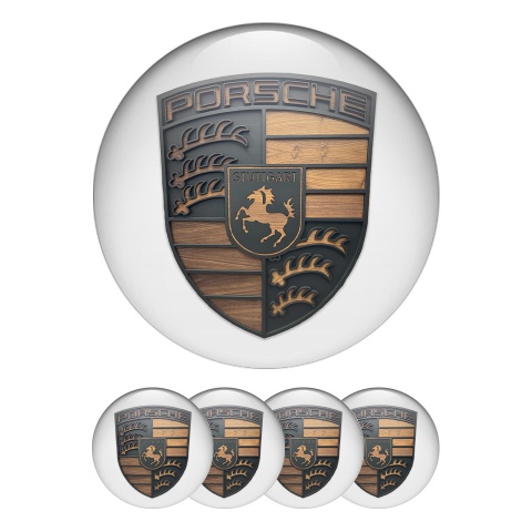 Porsche Wheel Emblems Wood Style Logo White