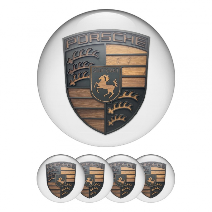 Porsche Wheel Emblems Wood Style Logo White