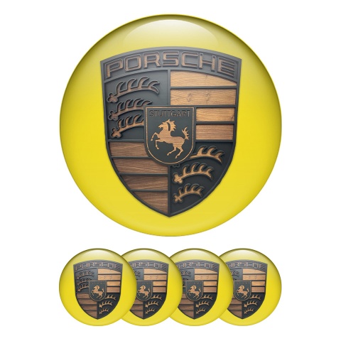 Porsche Wheel Emblems Wood Style Logo Yellow