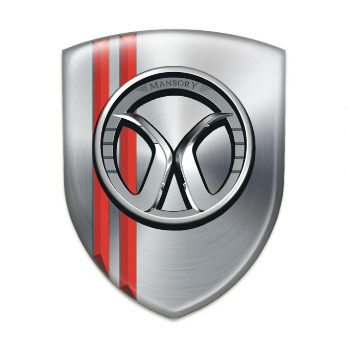 Mansory Self Adhesive Emblem Logo Silver with Red Stripes 