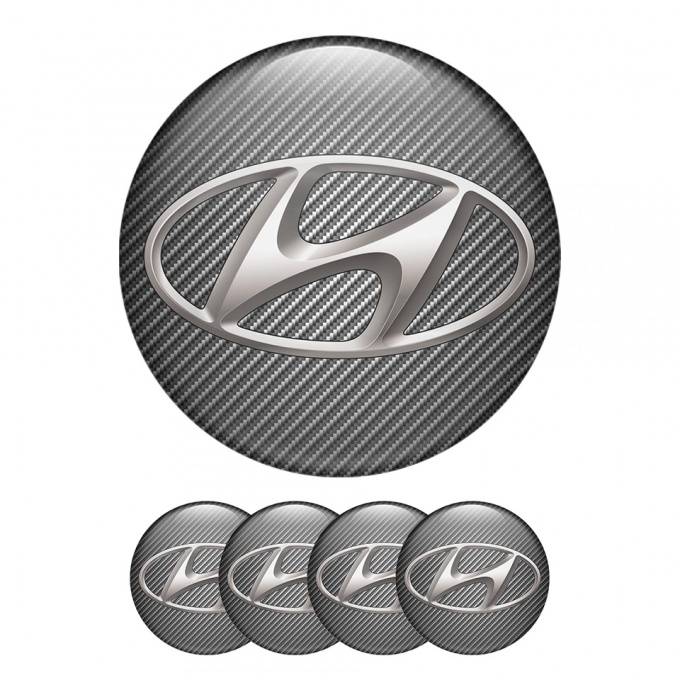 Hyundai Domed Stickers Wheel Center Cap Carbon Style