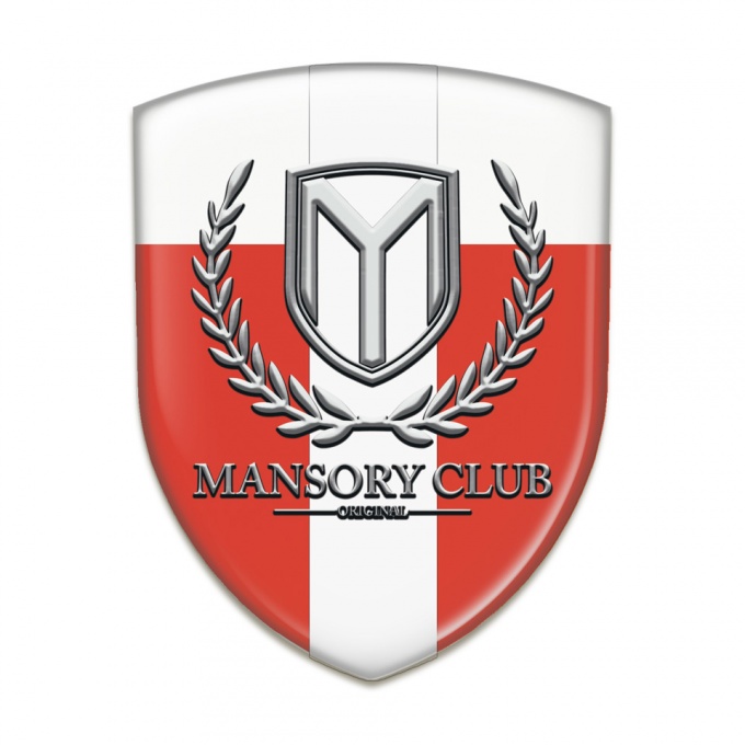 Mansory Domed Emblem red White with White Ribbon 