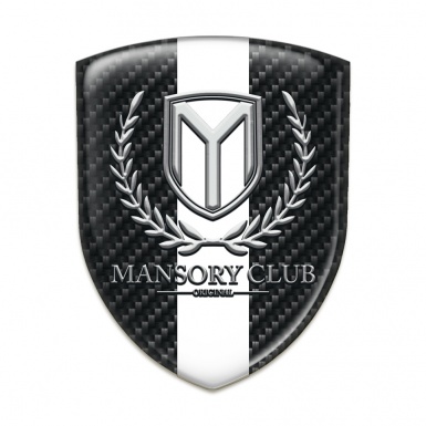 Mansory Self Adhesive Car logo Emblem dark carbon with White Ribbon 
