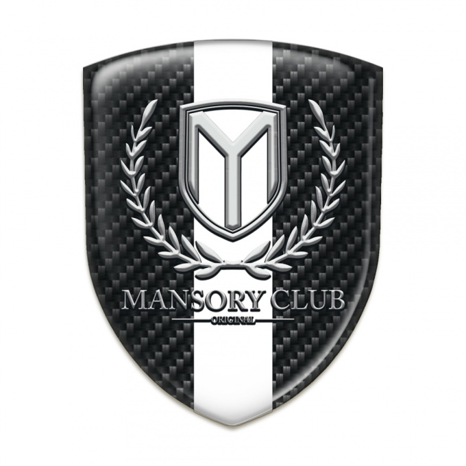 Mansory Self Adhesive Car logo Emblem dark carbon with White Ribbon 