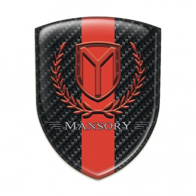 Mansory Self Adhesive Car logo Emblem Black Fibers Red Band Red Logo 