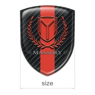 Mansory Self Adhesive Car logo Emblem Black Fibers Red Band Red Logo 