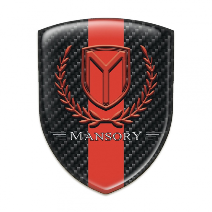 Mansory Self Adhesive Car logo Emblem Black Fibers Red Band Red Logo 