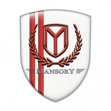 Mansory Tuning Emblem White with Red Lines and Red Logo 