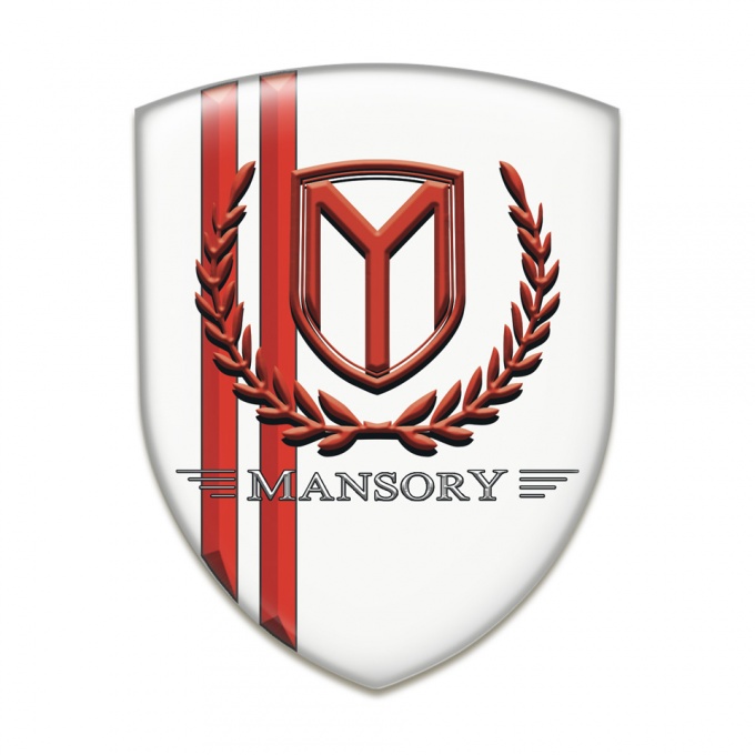 Mansory Tuning Emblem White with Red Lines and Red Logo 