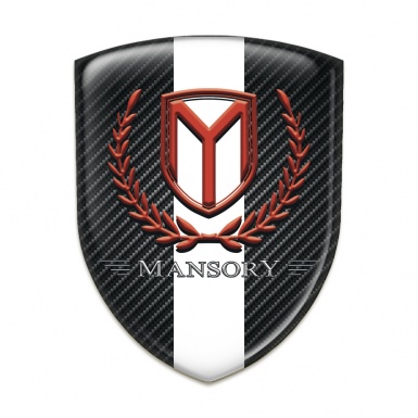 Mansory Emblem Interior dark Carbon with White Tape and Red Logo 