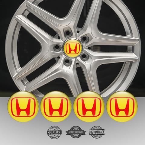 Honda Emblems for Wheel Center Caps Yellow Red