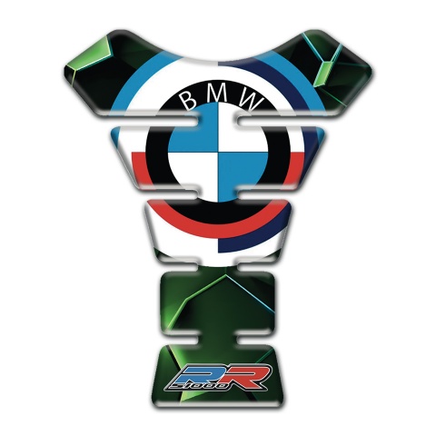 BMW RR Style Tank Guard Pads Green Nuance base Round Logo 