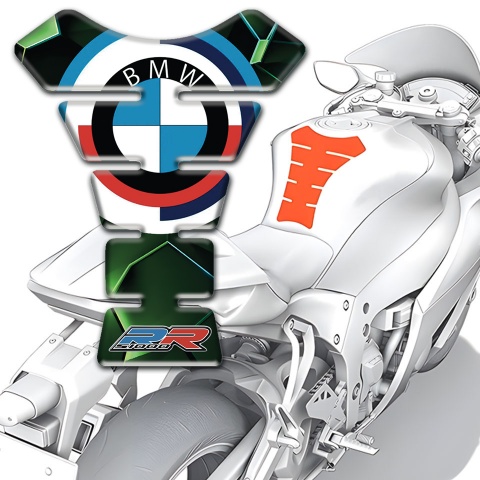 BMW RR Style Tank Guard Pads Green Nuance base Round Logo 