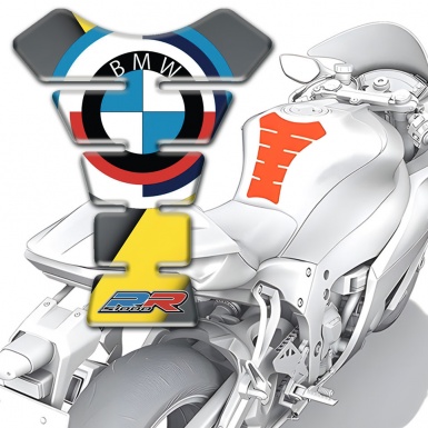 BMW RR Style Tank Pad Protector Center yellow Grey Base Design 