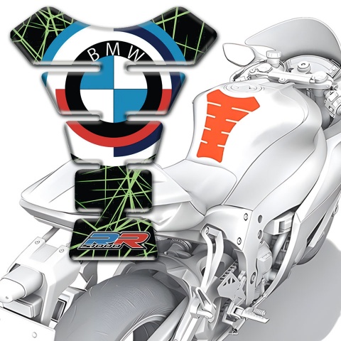 BMW RR Tank Guard Pads Black with Green patterns Design 