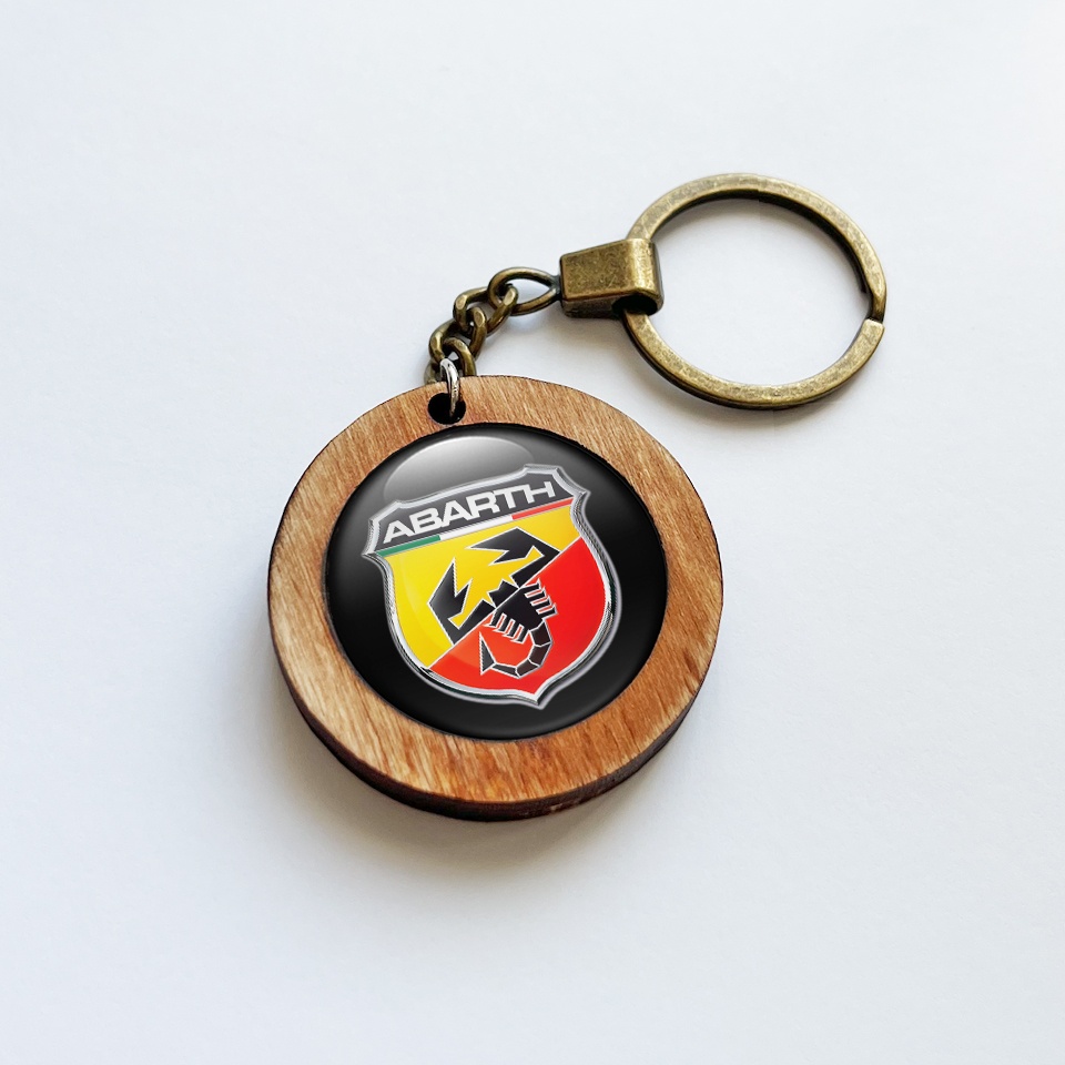 Fiat Abarth Keychain Wood Handmade Black 3D Logo Keychains Accessories X Sticker