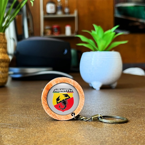 Fiat Abarth Keychain Wood Handmade Grey Classic Logo